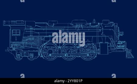 Ancienne structure filaire du train de vapeur. Vue latérale. 3D.. Illustration vectorielle Illustration de Vecteur