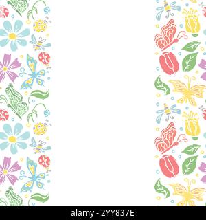 Cadre floral printanier. Fond de ressort dessiné à la main sans couture Illustration de Vecteur
