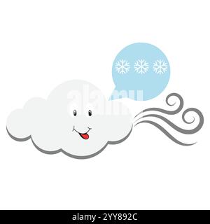 Nuage mignon avec symbole de vent et une bulle de discours avec trois flocons de neige Illustration de Vecteur