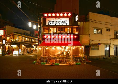 Tokyo, Japon - 26 novembre 2024 : quartier commerçant d'Asakusa la nuit Banque D'Images