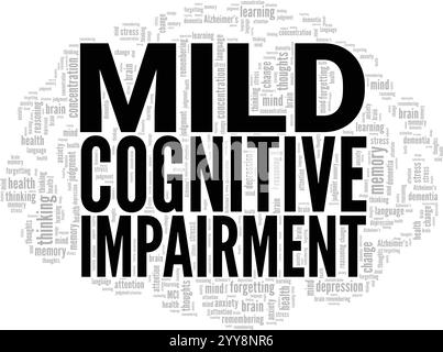 Troubles cognitifs légers conception conceptuelle de nuages de mots MCI isolé sur fond blanc. Illustration de Vecteur