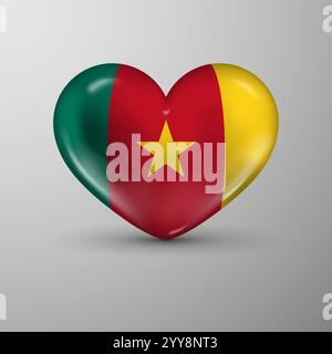 Fond de coeur 3d avec drapeau du Cameroun. Un élément d'impact pour l'utilisation que vous voulez en faire. Illustration de Vecteur