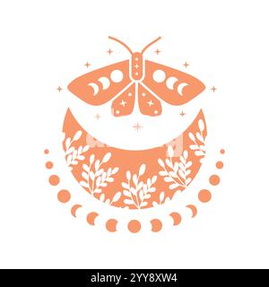 lune de bohême avec papillon et phase de lune Illustration de Vecteur