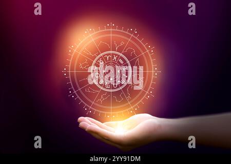 Signes du zodiaque et astrologie avec constellations, concepts, prédictions, horoscopes, croyances Banque D'Images