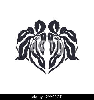 Noir et blanc minimal abstrait fleurs encreuses symétriques composition silhouette Illustration de Vecteur