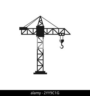 Vecteur d'icône de grue de construction. Illustration vectorielle plate en noir sur fond blanc. Illustration de Vecteur