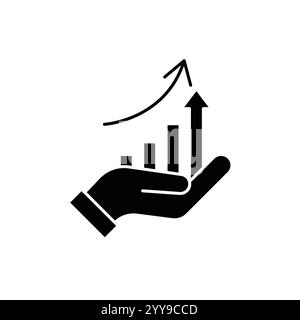 Icône main et profit. Style solide pour le modèle Web et l'application. Avenir, choix, chiffre d'affaires, entreprise, réalisation, graphique, diagramme, illustration vectorielle Illustration de Vecteur