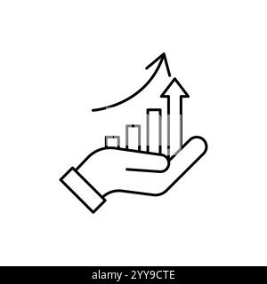 Icône main et profit. Style de ligne simple pour le modèle Web et l'application. Avenir, choix, chiffre d'affaires, entreprise, réalisation, graphique, diagramme, illustration vectorielle de Illustration de Vecteur