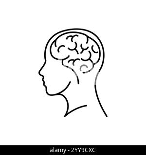 Icône de cerveau humain dans le style de ligne. Pour votre conception, logo. Illustration vectorielle. Contour modifiable. Illustration de Vecteur