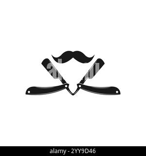 Rasoir droit de Barbershop et icône de moustache de conception vectorielle de magasin de barbier Illustration de Vecteur