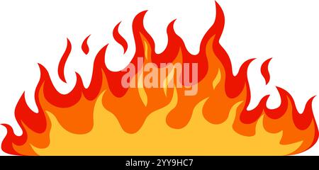 Flammes de dessin animé rouge et orange éclatantes brûlant avec de grandes langues de feu dynamiques, créant une bordure ardente saisissante et stylisée sur un fond blanc propre Illustration de Vecteur