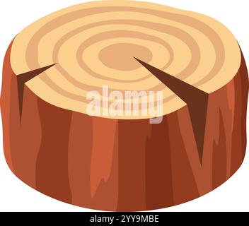 Section transversale de tronc d'arbre présentant des anneaux de croissance complexes et des fissures visibles, parfait pour les illustrations sur le thème de la nature, l'exploitation forestière, la menuiserie ou les projets de travail du bois Illustration de Vecteur