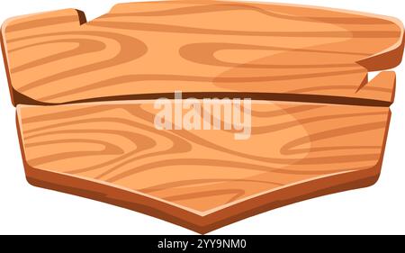 Panneau en bois de style dessin animé avec deux planches au grain de bois visible, placé sur un fond blanc propre, offrant un élément de design rustique et naturel pour divers projets Illustration de Vecteur