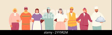 Des gens heureux de diverses professions et professions. Illustration vectorielle de la fête du travail Illustration de Vecteur
