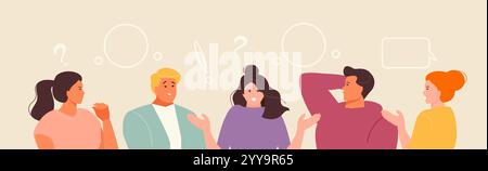 Communiquer avec les gens, discuter des actualités, des médias sociaux et du chat. Illustration vectorielle Illustration de Vecteur