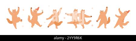 Danser des chats drôles. Le symbole du nouvel an chinois 2023. Illustration vectorielle Illustration de Vecteur