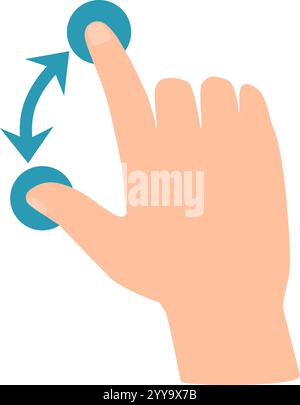 Défilement manuel de dessin animé sur un écran tactile avec un index, accompagné de deux flèches indiquant la direction du mouvement, symbolisant l'interaction de l'utilisateur avec les appareils numériques Illustration de Vecteur