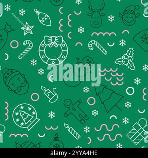 Motif sans couture de ligne de Noël verte Illustration de Vecteur