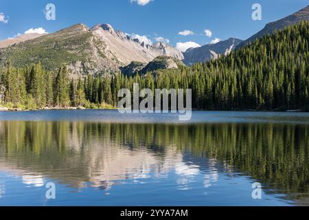 14 259 pieds longs Peak, est la plus haute montagne dans le parc national des montagnes Rocheuses. Bear Lake réflexion des hauts sommets ajoute aux qualités visuelles. Banque D'Images