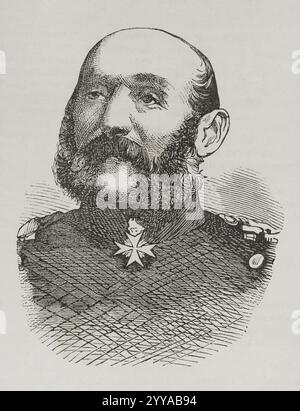 Gustav von Manstein (Albert Ehrenreich Gustav von Manstein) (1805-1877) Général prussien. Portrait. Gravure. Historia de la Guerra de Francia y Prusia (histoire de la guerre entre la France et la Prusse). Volume I. publié à Barcelone, 1870. Banque D'Images