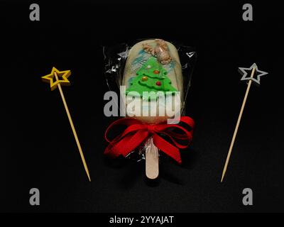 Gâterie festive : crème glacée maison enveloppée d'élégance hivernale Banque D'Images