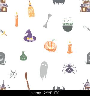 Motif Halloween sans couture. Doodle Halloween fond Illustration de Vecteur