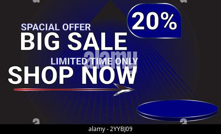20% offre spéciale grande vente limitée dans le temps seulement boutique maintenant modèle bannière avec thème de couleur Navy Illustration de Vecteur