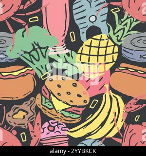 Modèle alimentaire sans couture. Doodle fond de nourriture Illustration de Vecteur