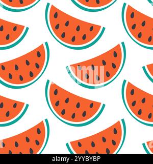 Watermelon Seamless Pattern dans le doodle minimaliste à la mode. Texture de fond abstraite de nourriture saine. Illustration vectorielle isolée papier peint, emballage ou bannière promotionnelle Web, affichage, blogs, brochures Illustration de Vecteur