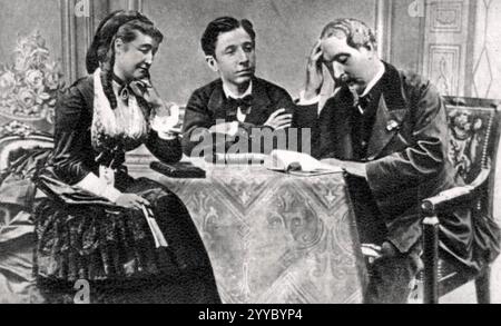 NAPOLÉON III (1808-1873) empereur de France en exil à Chislehurst, Kent avec sa femme Eugénie et son fils Louis qui a été tué plus tard en servant dans l'armée britannique. Banque D'Images