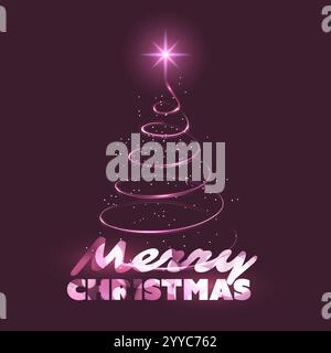 Joyeux Noël, carte de joyeuses fêtes - forme d'arbre de Noël violet et blanc fabriqué à partir de lumière spiralée brillante - conception vectorielle sur fond sombre Illustration de Vecteur