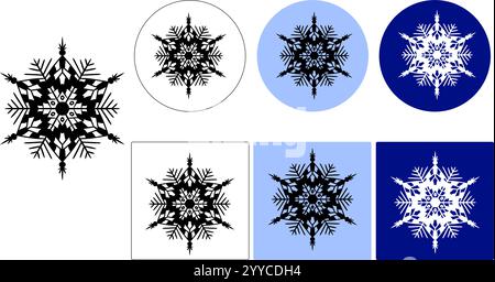 Étiquette de l'emballage des aliments surgelés. Logo d'icône de flocon de neige de produits alimentaires surgelés frais, badge, autocollant, emblème, timbre, symbole, noir, cercle de ligne, graphique v Illustration de Vecteur