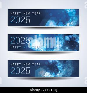 Ensemble de Noël horizontal bleu froid scintillant glacé, en-têtes de bonne année ou bannières pour le Web, modèle de conception vectorielle - 2025 Illustration de Vecteur