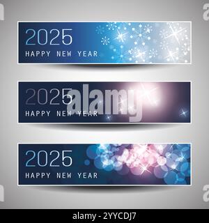 Ensemble de glace scintillante bleu froid et rose horizontal Noël, en-têtes de bonne année ou bannières pour le Web, modèle de conception vectorielle - 2025 Illustration de Vecteur