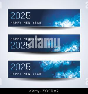 Ensemble de Noël horizontal bleu froid scintillant glacé, en-têtes de bonne année ou bannières pour le Web, modèle de conception vectorielle - 2025 Illustration de Vecteur