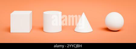 Formes géométriques 3D blanches sur fond orange Banque D'Images