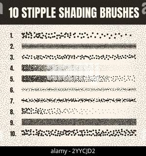 Pinceau dispersé à stipple, dessin à l'encre et texturation. Dégradé de fondu. Pointillés, dessin dotwork, ombrage à l'aide de points. Effet de désintégration des demi-tons Illustration de Vecteur