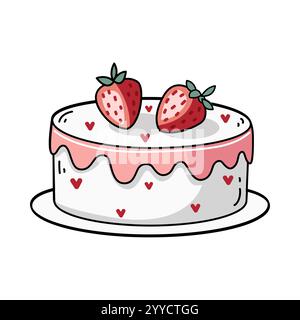 Gâteau aux fraises avec des coeurs, illustration de la Saint-Valentin Illustration de Vecteur