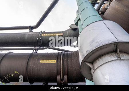 Rohrleitungen für Fernwärme, Koksofengas, Hochofengas, Am ThyssenKrupp Steel Standort in Duisburg Marxloh, NRW, Deutschland, ThyssenKrupp Rohrleitungen, *** pipelines pour le chauffage urbain, gaz de four à coke, gaz de haut fourneau, sur le site ThyssenKrupp Steel in Duisburg Marxloh, NRW, Allemagne, ThyssenKrupp Pipelines, Banque D'Images