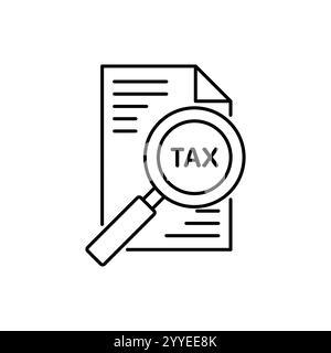 Icône d'identification fiscale. Style de contour simple. Document avec loupe, concept d'analyse de fichier. Conception d'illustration vectorielle isolée. Illustration de Vecteur