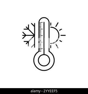 Icône de la ligne de thermomètre de température de temps. Signe de style linéaire pour le concept mobile et la conception de Web.Thermomètre avec contour météo ensoleillé et franc Illustration de Vecteur