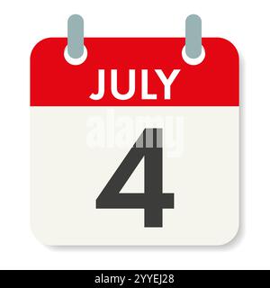 4 JUILLET. Jour de l'indépendance. Feuille de calendrier. Date de congé. Illustration vectorielle isolée sur blanc Illustration de Vecteur