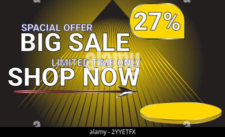 27% offre spéciale grande vente limitée dans le temps seulement boutique maintenant modèle bannière avec thème de couleur or Illustration de Vecteur