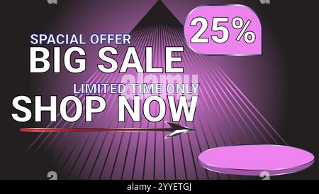 25% offre spéciale grande vente limitée dans le temps seulement boutique maintenant modèle bannière avec thème de couleur Violet Illustration de Vecteur