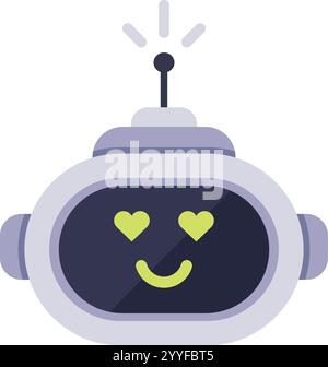 Robot amical exprimant des émotions positives avec des yeux de coeur et un sourire joyeux, symbolisant l'amour, l'affection et le bonheur en artificiel Illustration de Vecteur