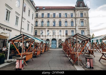 Ljubljana, Slovénie - 14 août 2024 : le marché central de Ljubljana au cœur de la capitale slovène Banque D'Images