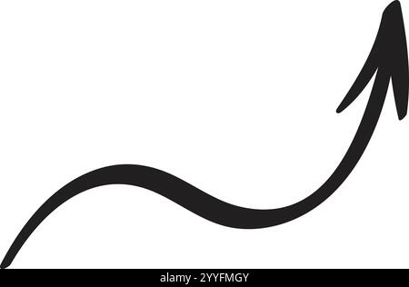 Flèche noire dessinée à la main courbée vers le haut sur un fond blanc propre, symbolisant la croissance, le progrès et l'élan positif tout en transmettant des thèmes de Illustration de Vecteur