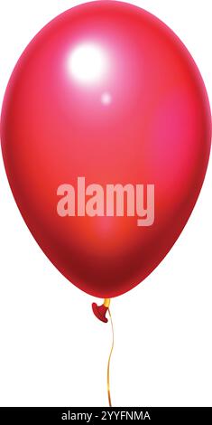 Ballon rouge réaliste flottant gracieusement avec un ruban doré brillant, isolé sur un fond blanc brillant, créant une atmosphère festive parfaite Illustration de Vecteur