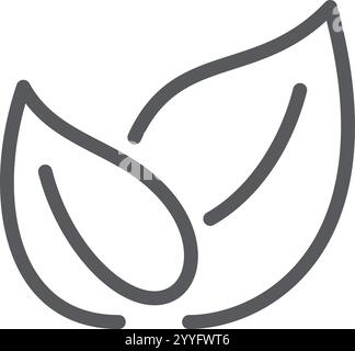 Dessin au trait minimaliste mettant en vedette deux feuilles grises se chevauchant, transmettant des thèmes de la nature, des produits biologiques et des entreprises respectueuses de l'environnement, mettant en valeur un Illustration de Vecteur