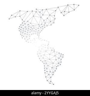 Carte polygonale en noir et blanc de l'Amérique du Sud et du Nord - connexions réseau numérique à l'échelle du continent - concept technologique de style moderne, Creative Desi Illustration de Vecteur